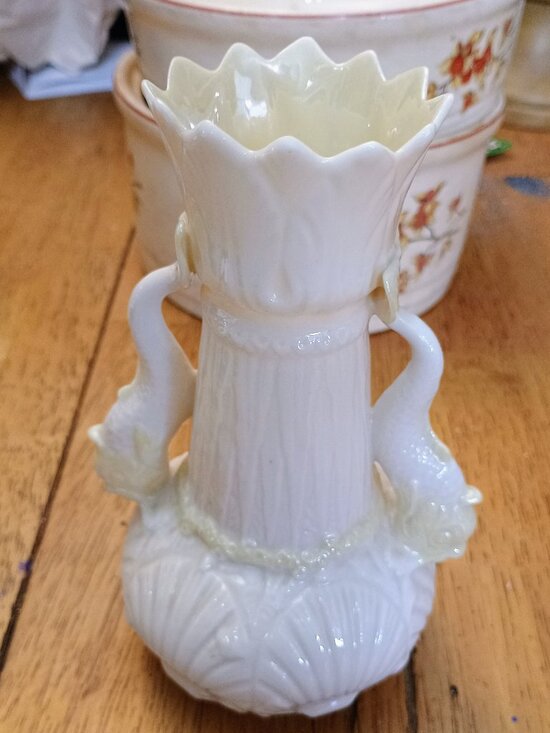 Belleek Other - Belleek Ireland "Dolphin Spill Vase" in fine Parian china